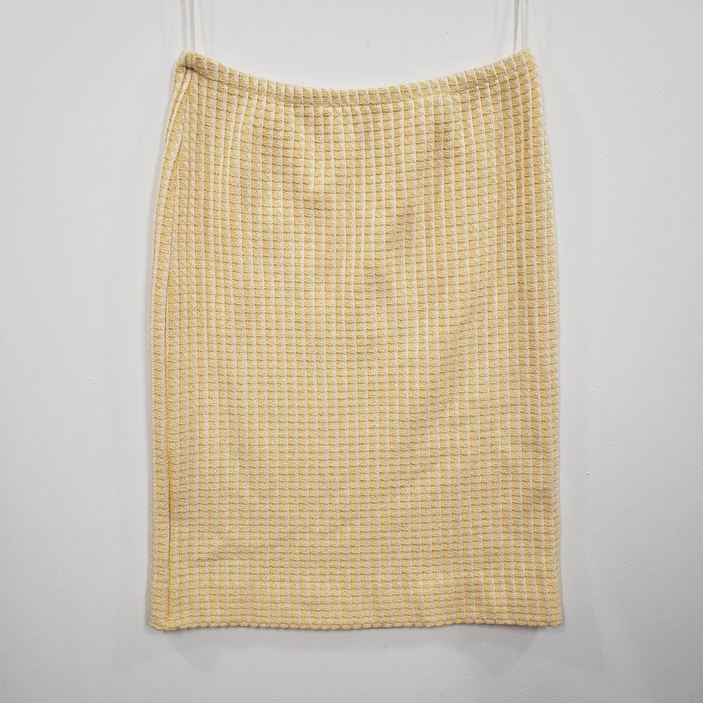 Vintage Castleberry Womens Yellow Woven Tweed Jacket Skirt Set Size 12 Old Money - Picture 6 of 11